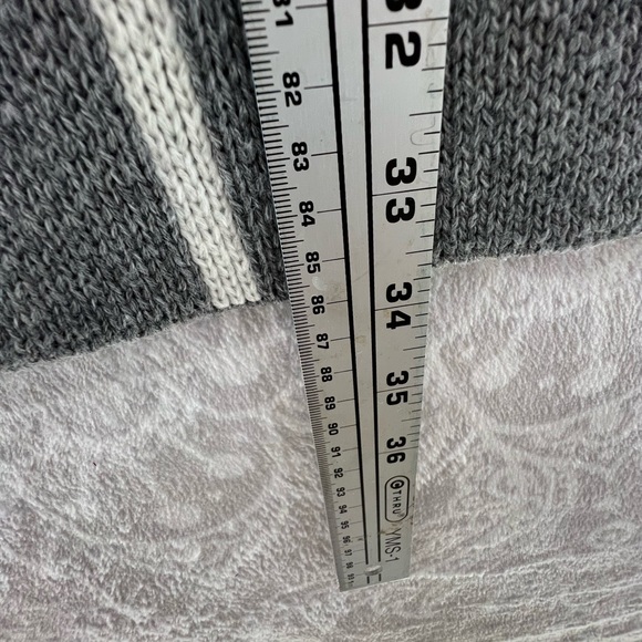 GORGEOUS LONG OPEN FRONT CARDIGAN SWEATER WINDOW PANE GRAY CREAM XL VGUC - Picture 10 of 11